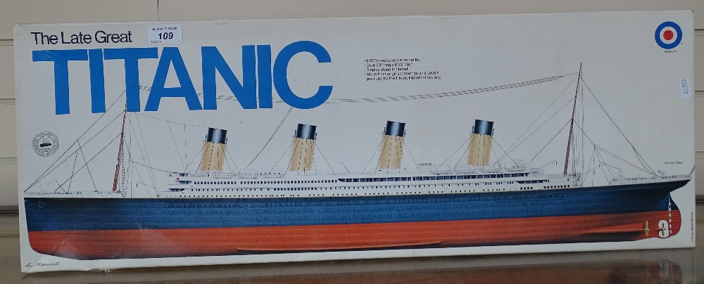 A boxed Titanic model kit, assembles to over 30" long