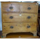 A small pine chest of 2 short and 2 long drawers, on bracket feet, W82cm