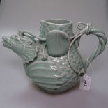 A Chinese turquoise-glaze porcelain dragon design flagon, height 17cm