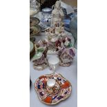 Parian lady, Staffordshire figures, Continental couples, Derby coffee can and saucer etc