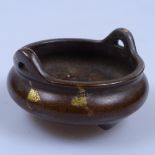 A Chinese bronze censer with 4 character mark, 2.25" across