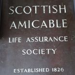 An Antique brass plaque "Scottish Amicable Life Assurance Company", height 18"