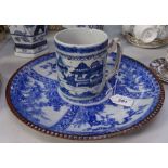 A Chinese blue and white mug, and a Japanese charger, 12"
