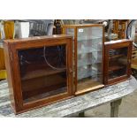 3 mahogany-framed hanging display cabinets
