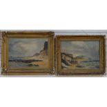Pair of 19th century oils on board, views of Hastings and White Rock, unsigned, indistinct