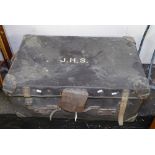 A Vintage leather suitcase, W73cm