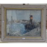 Watercolour, harbour scene, framed