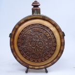 A Russian carved wood metal-bound harvest barrel,with text inscription, height 31cm