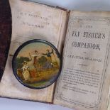 A wallet of Antique fishing flies, and an early 19th century papier mache box with painted lid, 3"