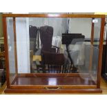 An Edwardian oak-framed display cabinet with brass fittings, overall width 79cm, height 61cm,