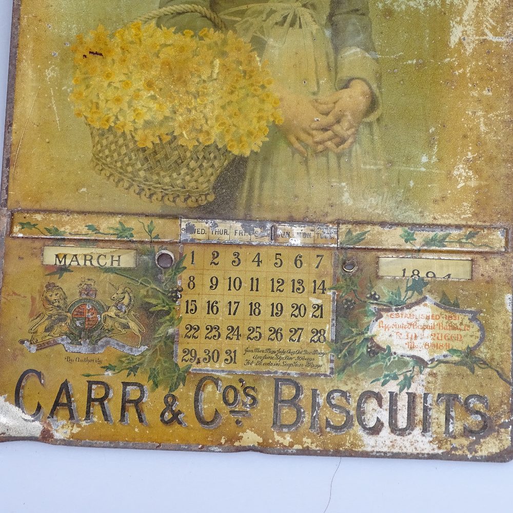 A metal advertising sign for Carr's Biscuits, with perpetual calendar, height 17" - Image 2 of 2