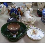Majolica style teapot, Coronation ware etc