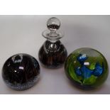 A 1980 Caithness Blue Flowers paperweight, signed 1/1, and a boxed Caithness set "Black and Gold"