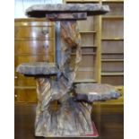 A rustic carved wood 3-tier plant stand, H65cm