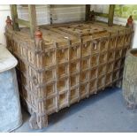 A large Antique Indian hardwood grain bin, with studded metal mounts, W143cm, H110cm, D75cm