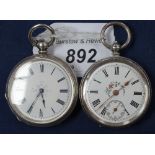 2 Continental silver-cased open-face key-wind fob watches