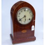An Edwardian inlaid mahogany-cased lancet-top mantel clock, with 2-train movement, 14"