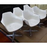 A set of 5 Arkana 116 chairs, with moulded white plastic seats on 4 cross-star legs, moulded marks