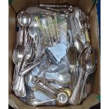 A box containing a large quantity of mixed silver plated cutlery, to include Mappin & Webb