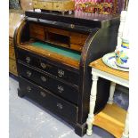 A 19th century Danish cylinder bureau, with fitted interior and original paint finish, W108cm