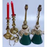 Brass table lamps, candlesticks etc