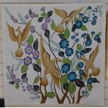 A Batik on linen, exotic bird and flower study