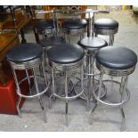 A set of 6 modern chrome and upholstered bar stools, and 2 others