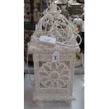 A wirework hanging lantern with inset glass flower, 17" overall