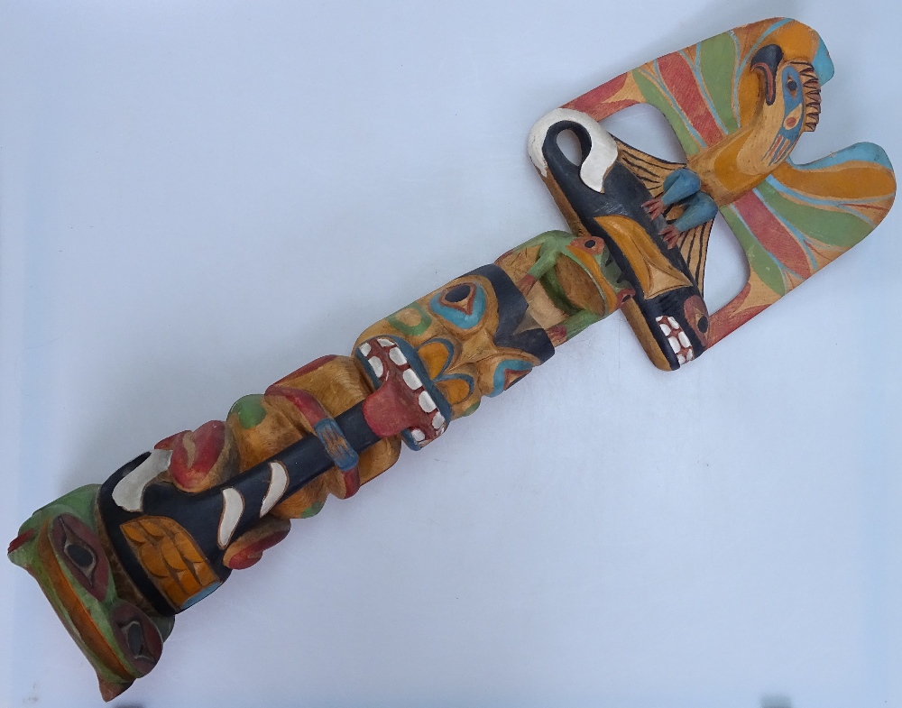 A carved and painted Canadian Native totem, 22", and a small figure - Image 2 of 2