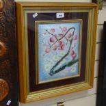 A Japanese enamel on copper floral picture in gilt frame