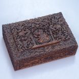 An intricately carved Indian box depicting Ganesh, length 9"
