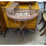 A wrought-iron and mosaic-top demilune garden table etc (3)