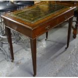 An Edwardian mahogany writing table, with green leather skiver, 2 frieze drawers, raised on square