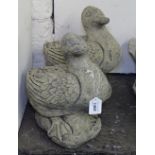 A pair of concrete garden hen figures, H30cm