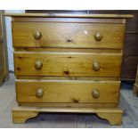 A modern pine chest of 3 drawers, on bracket feet, W76cm