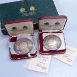 2 cased Sir Francis Chichester Gypsy Moth souvenir solid silver medallions, no. 153 and 154/1000