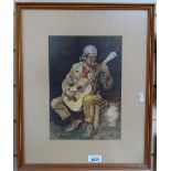 Signed watercolour of a guitarist
