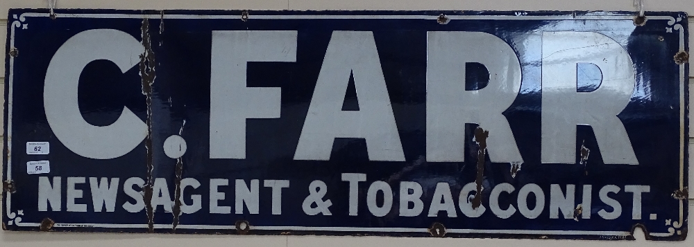 An Antique enamelled sign "C. Farr Newsagent & Tobacconist", length 45" - Image 2 of 2