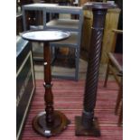 A Victorian mahogany torchere stand on spiral turned column, and a mahogany jardiniere stand (2)