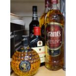 2 litre bottles of Grant's Whisky, Rum, Cognac etc (6)