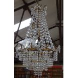 3 tier brass chandelier with lustre drops