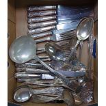 A quantity of King's pattern plated cutlery, including berry spoons, cake slice, ladles etc