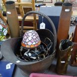 Cannon shells, a Trench Art jug, a coal bucket, a tortoise lamp etc