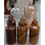 Pink Victorian Wine flagon, 10", stoneware bottles including Harrods, Schweppes , and Caley etc