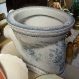 A Victorian blue and white transfer patterned toilet, height 16"