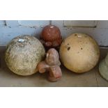 2 terracotta balls and 2 terracotta finials