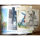 A collection of loose watercolours, and printed engravings
