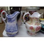 A Victorian Davenport wash jug, 11.75", and a Victorian floral jug