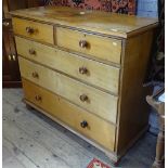 A Victorian polished pine 5-drawer chest, on bracket feet, W126cm