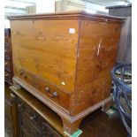 An Antique polished pine mule chest on bracket feet, W95cm